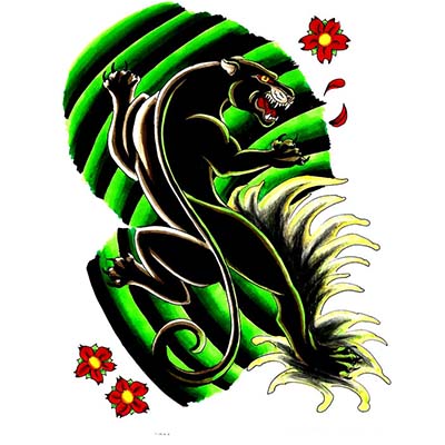 Black panther flowers Design Water Transfer Temporary Tattoo(fake Tattoo) Stickers NO.11403